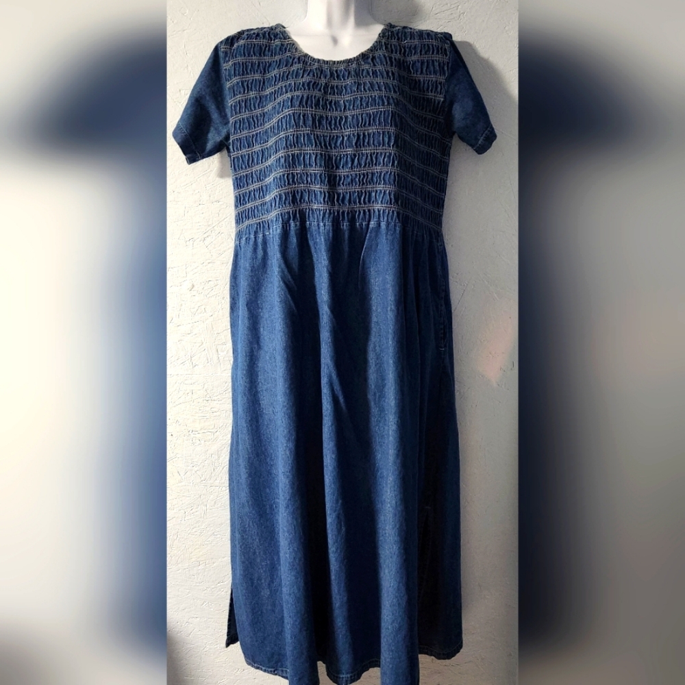 Vintage 1980s Jane Ashley Petites Denim Babydoll Dress - Women's Large